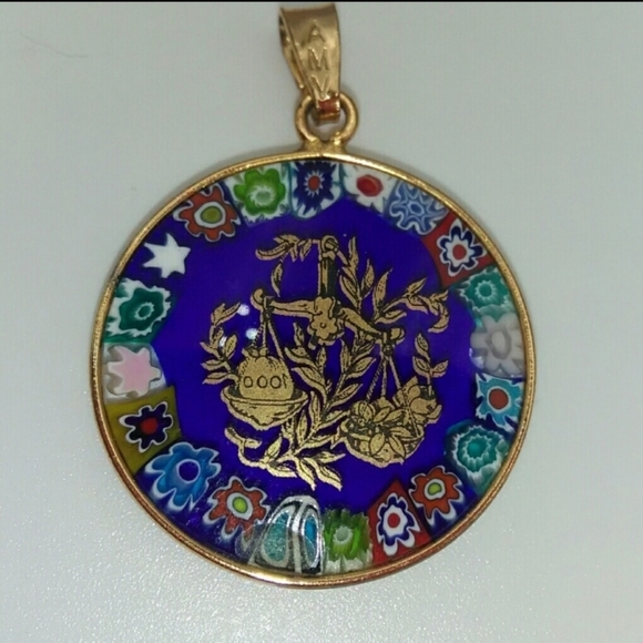 GOLD PLATE 925 SS LIBRA  ITALIAN GLASS PENDANT - Picture 4 of 4